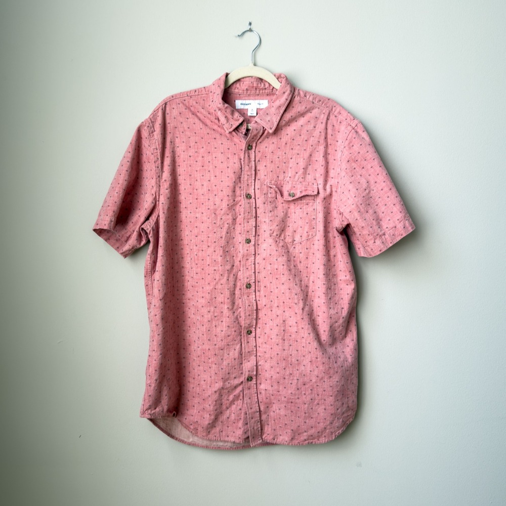 Casual Everyday Basic Essential Pink Men's Tall XL Button Down Cotton Old Navy
